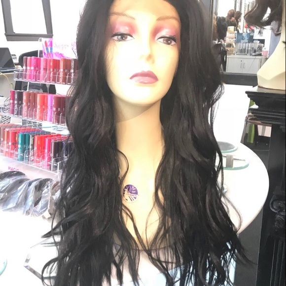Long black wavy 13x6 Freepart human hair Blende main image 8